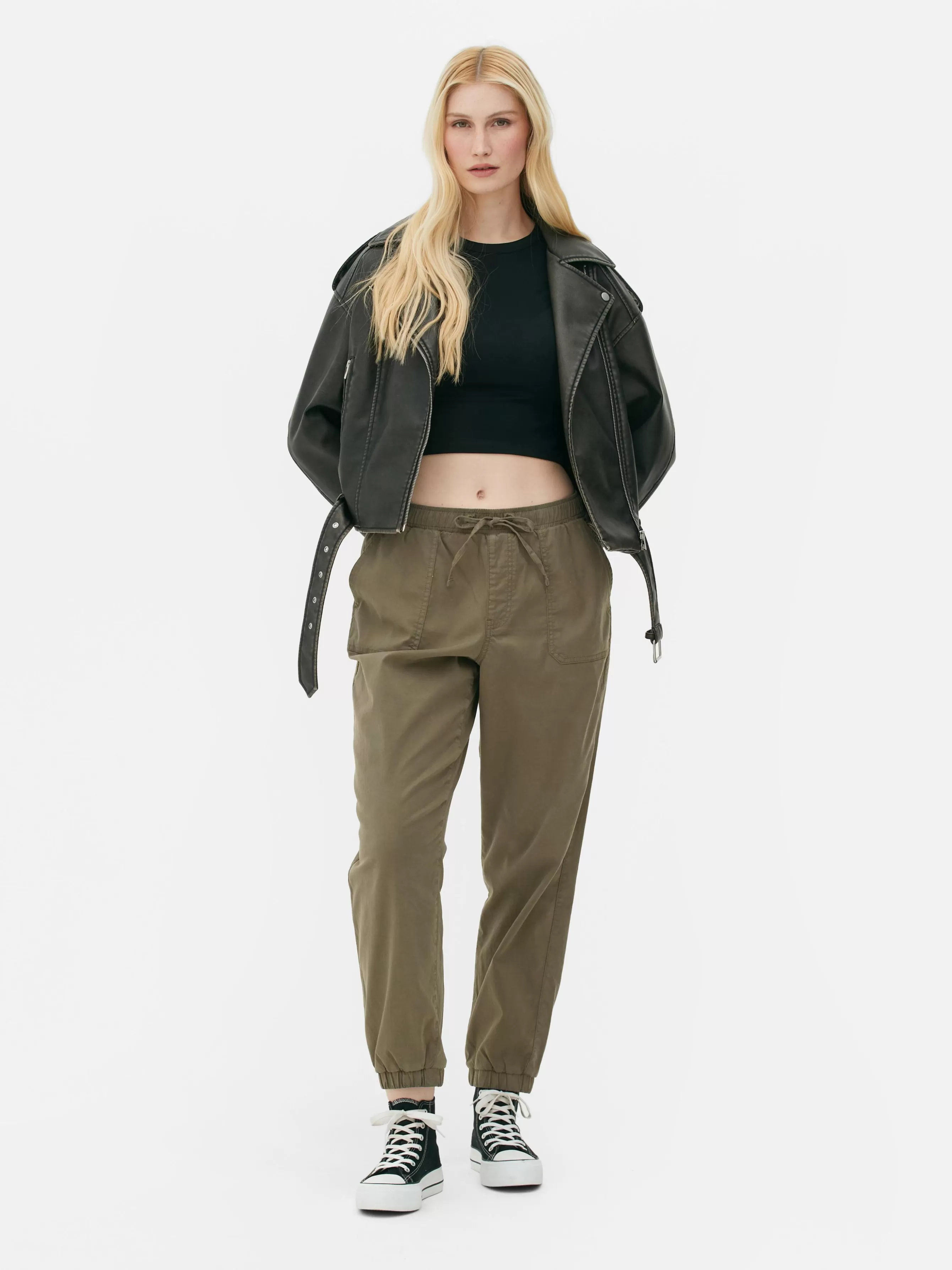 Best Sale Primark Bas De Jogging à Revers Et Cordon De Serrage Kaki