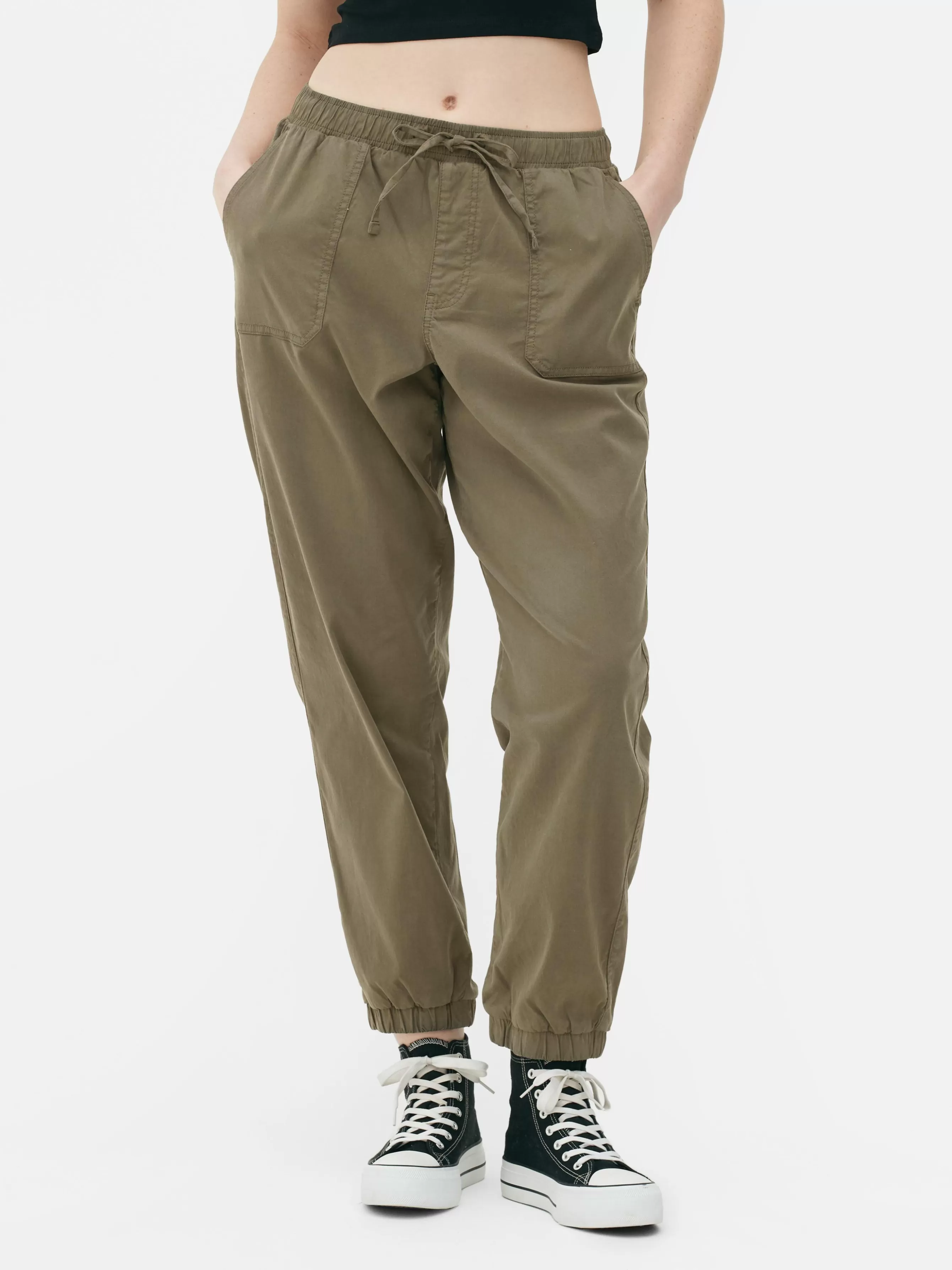 Best Sale Primark Bas De Jogging à Revers Et Cordon De Serrage Kaki