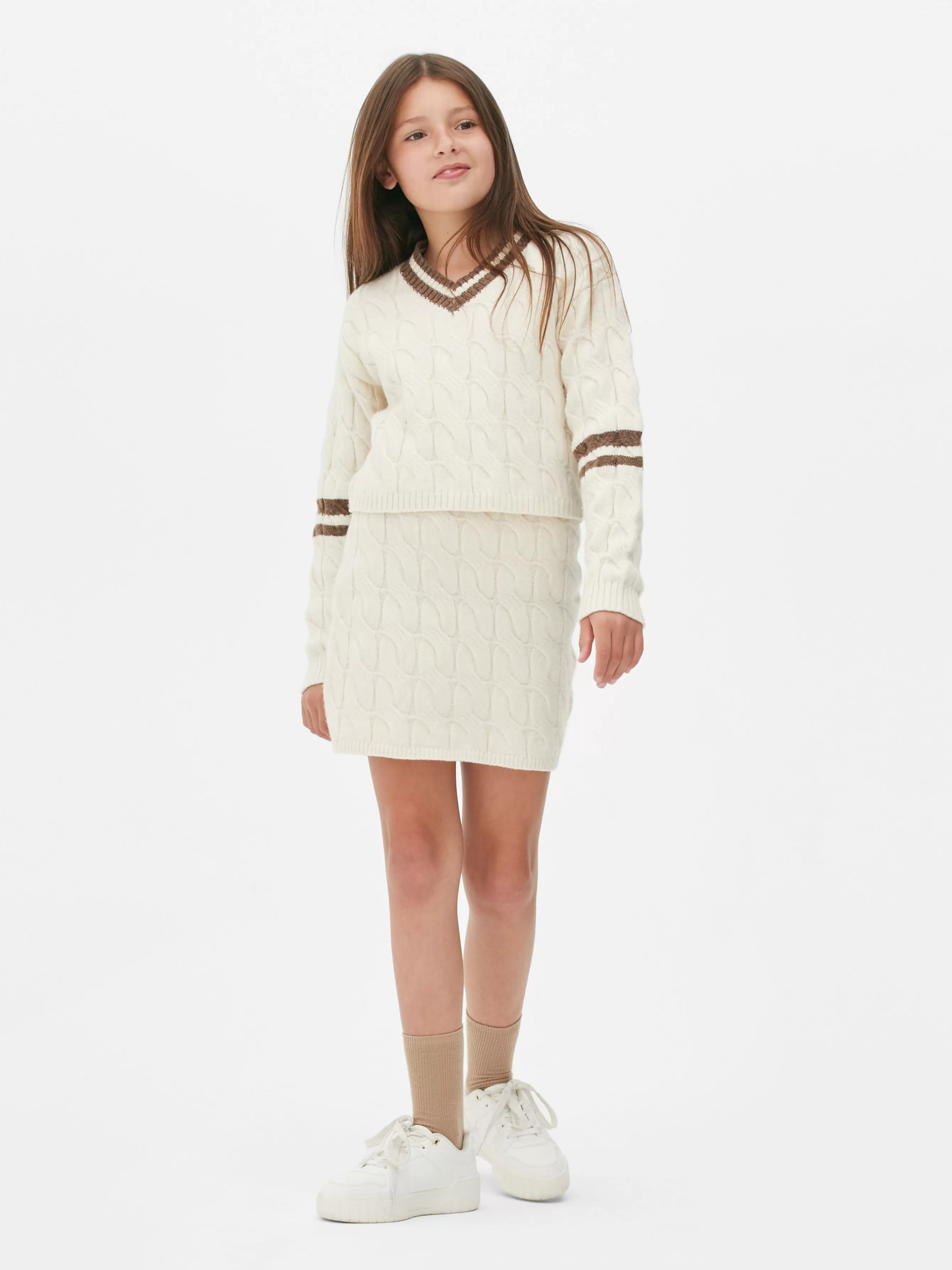 Store Primark Ensemble Coordonné Pull Et Jupe En Maille Torsadée Écru