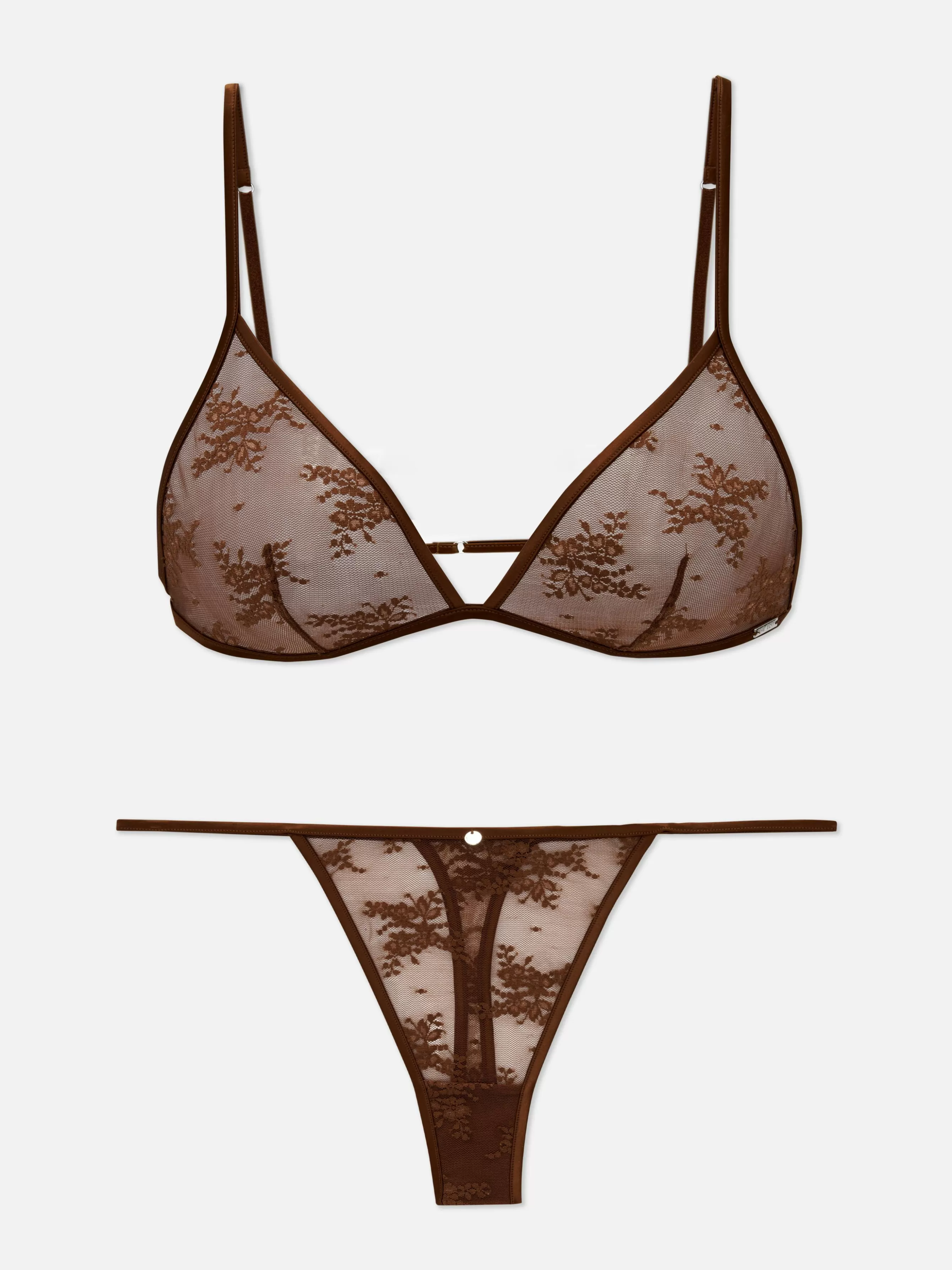 Shop Primark Ensemble De Lingerie Brassière Triangle Et String En Dentelle The Edit Marron