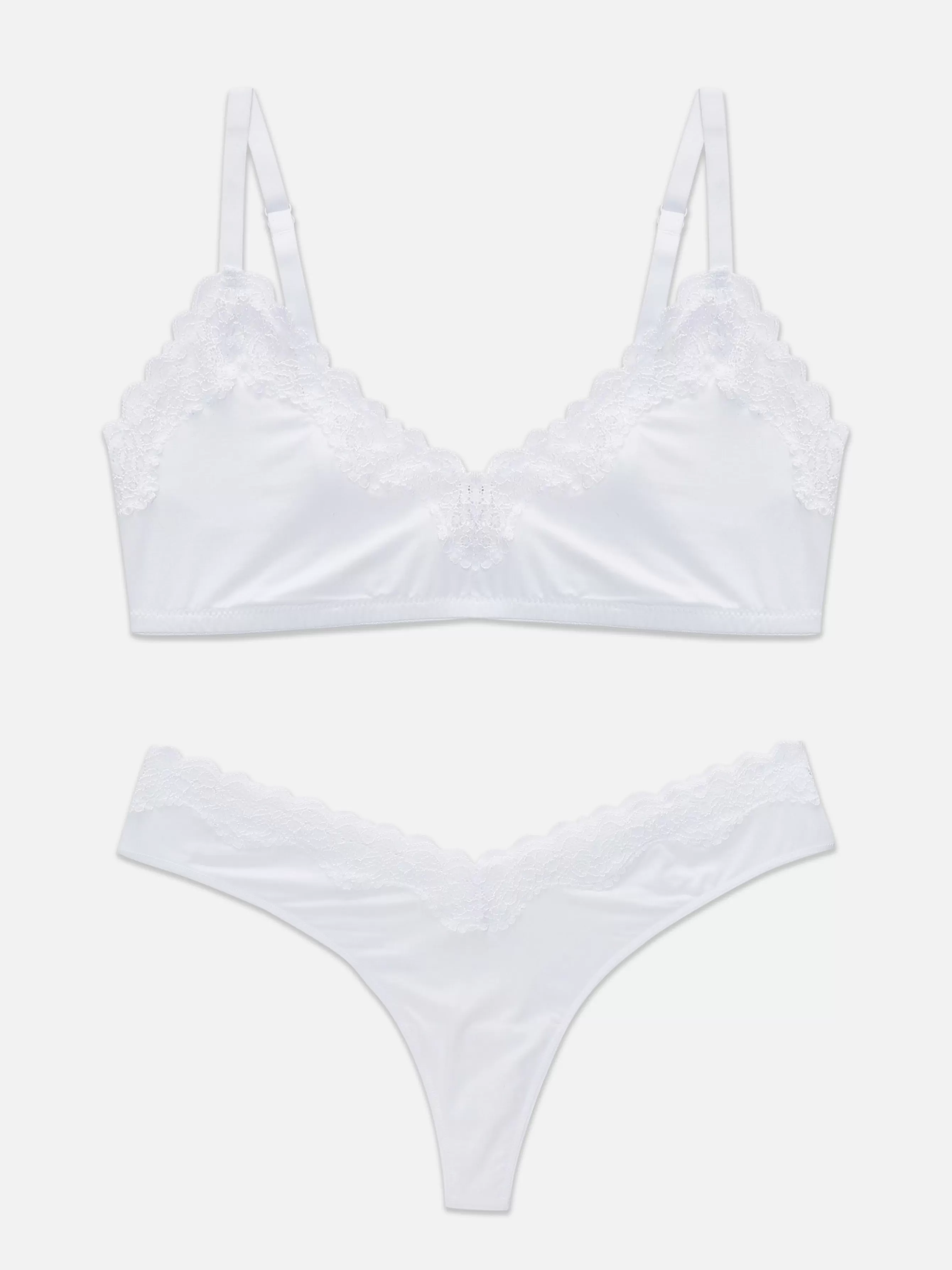 Outlet Primark Ensemble Soutien-gorge Non Rembourré Et String à Liseré En Dentelle Blanc