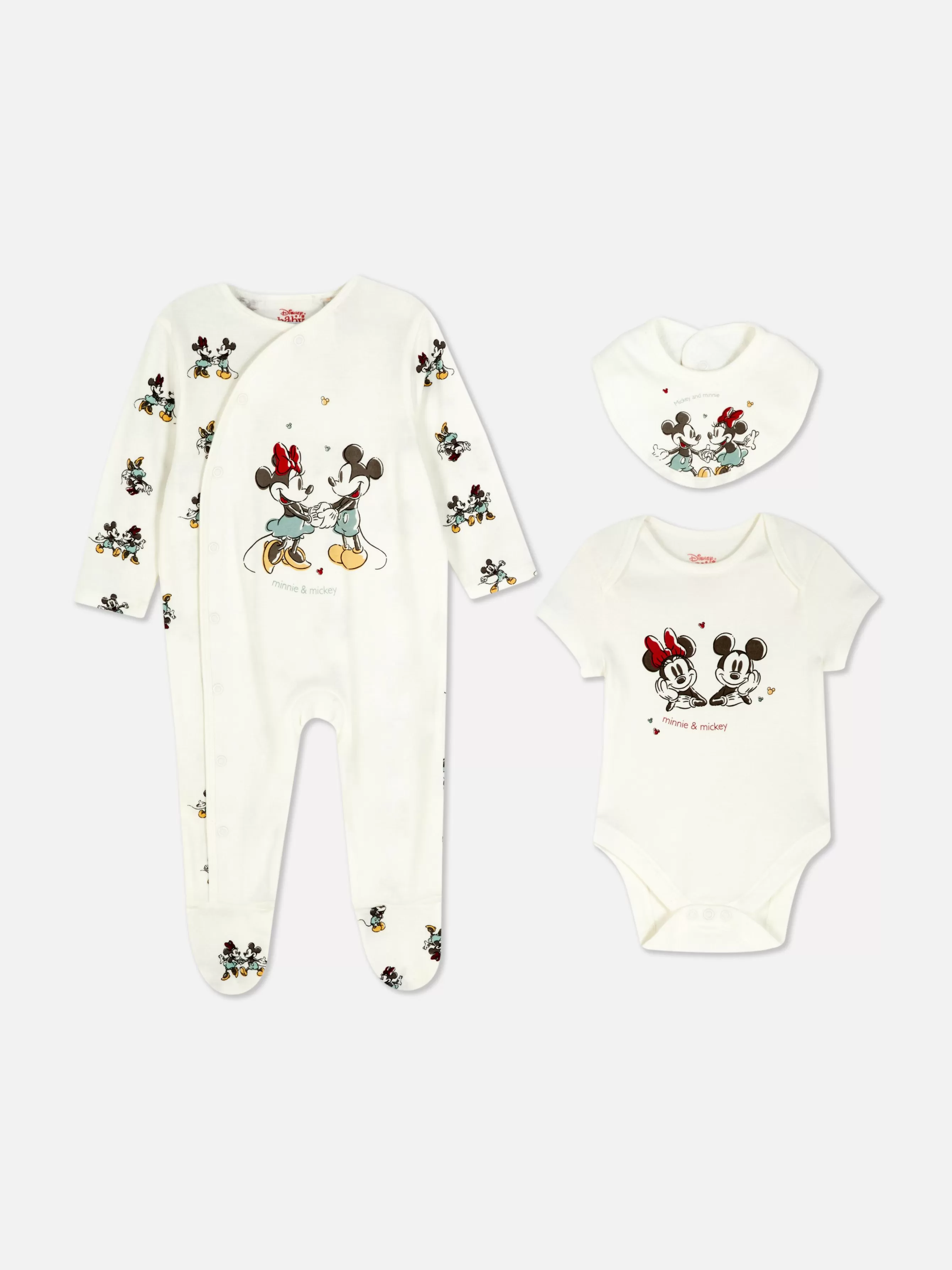 Clearance Primark Grenouillère, Body Et Bavoir Disney Mickey Mouse Et Minnie Mouse Ivoire