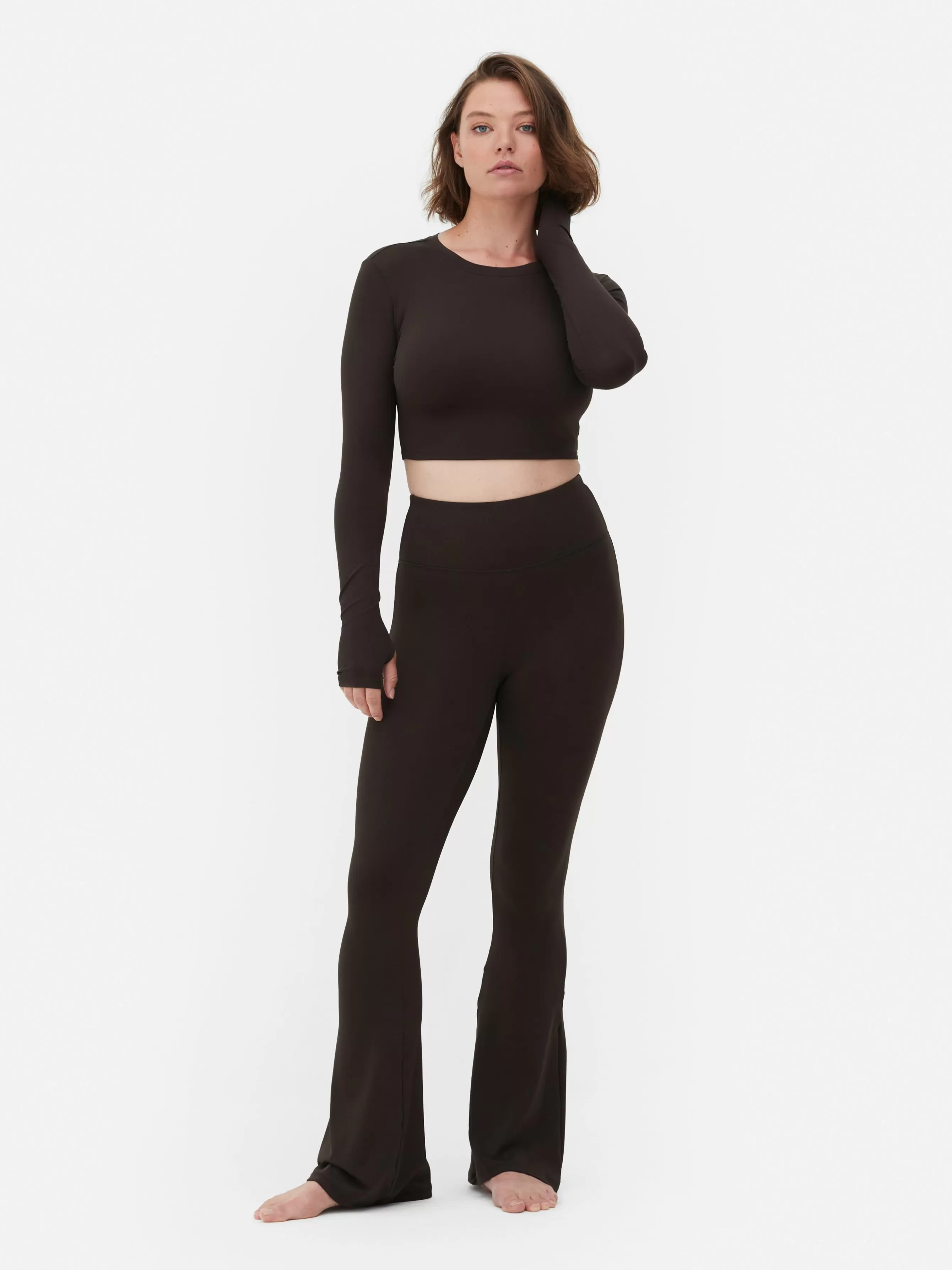 New Primark Haut Court De Sport à Manches Longues En Tissu Ultra-doux Rita Ora Chocolat