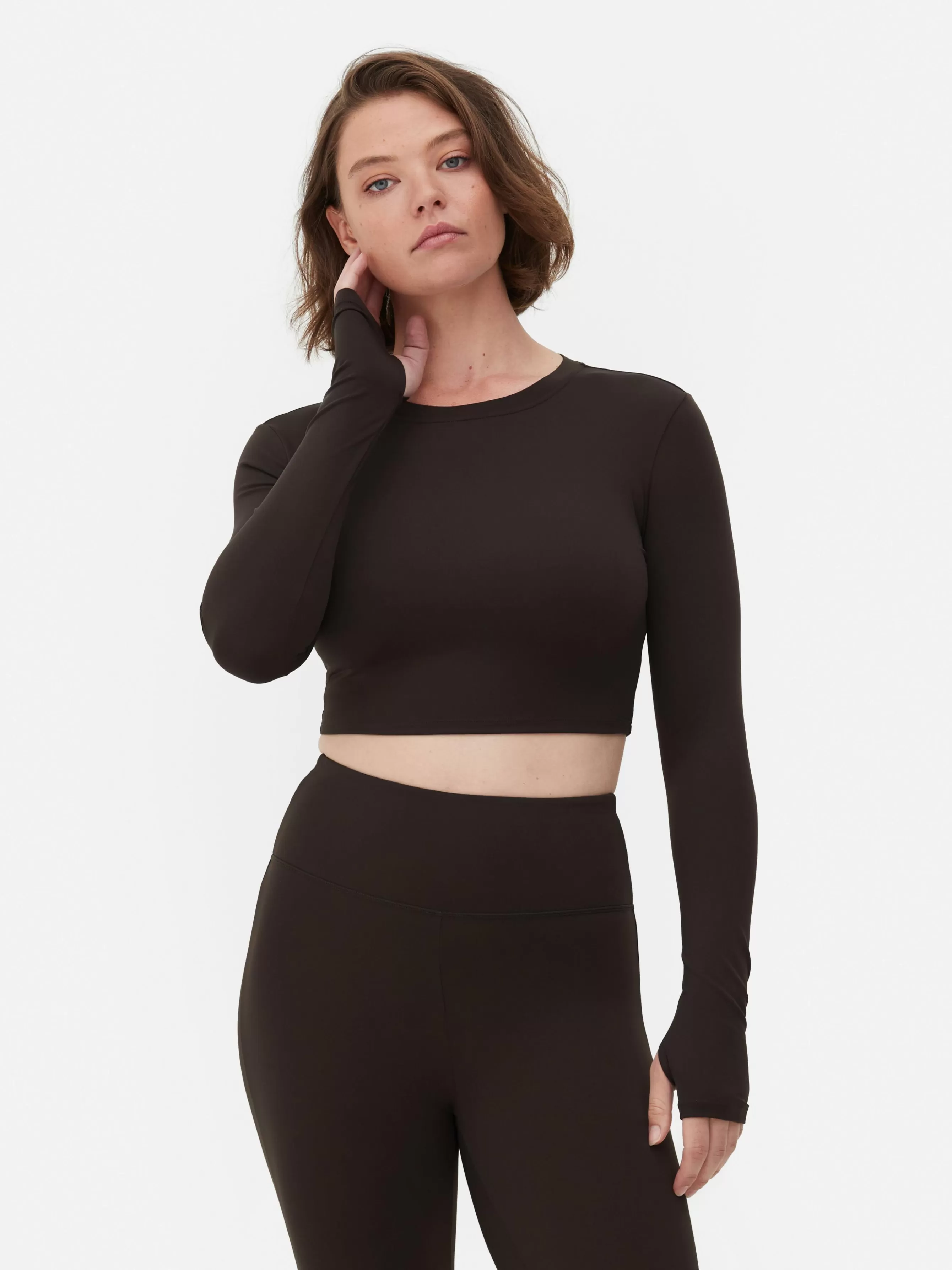 New Primark Haut Court De Sport à Manches Longues En Tissu Ultra-doux Rita Ora Chocolat