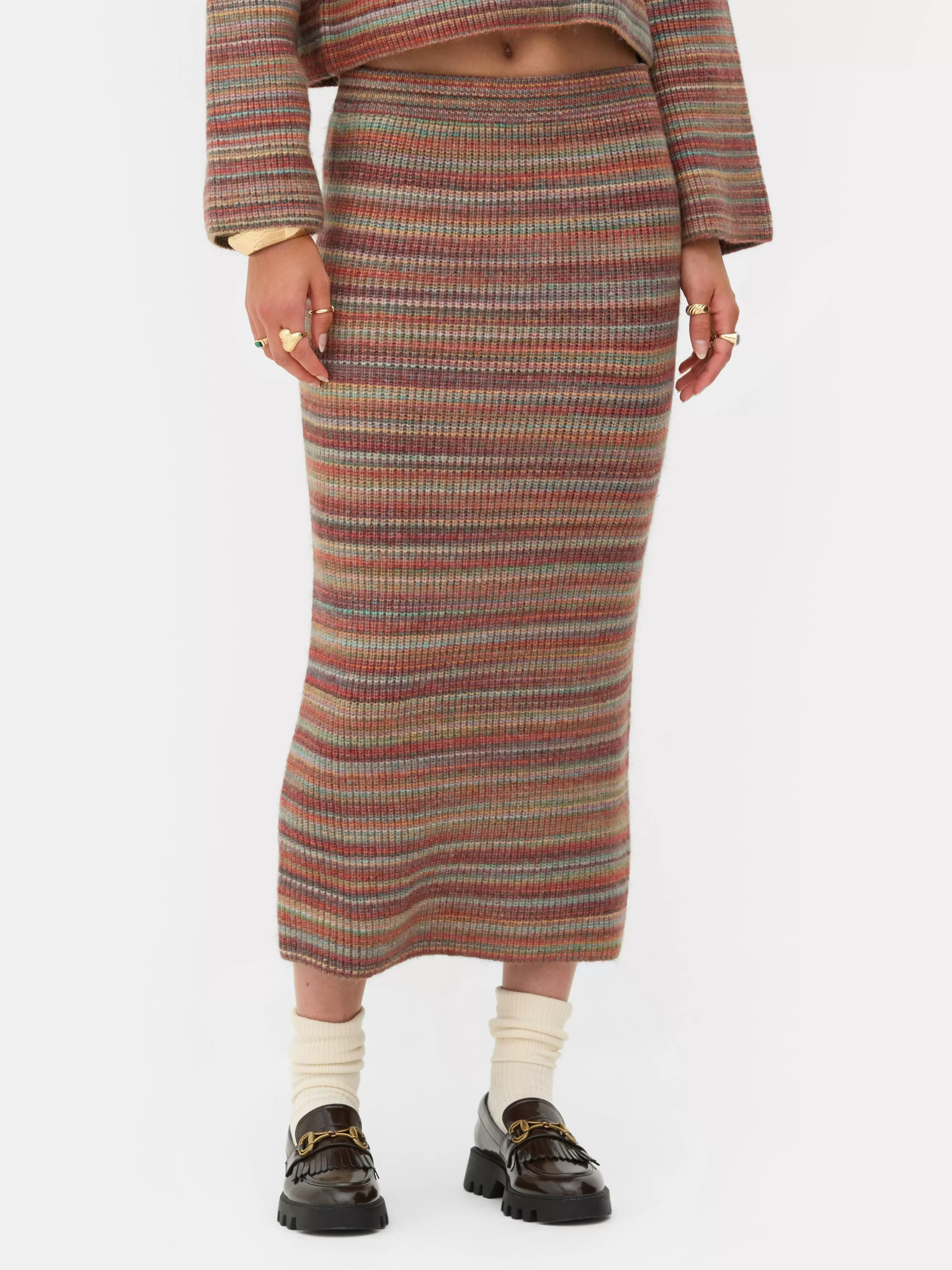 Cheap Primark Jupe Mi-longue En Tricot Rayé Rita Ora à Coordonner Multicolore
