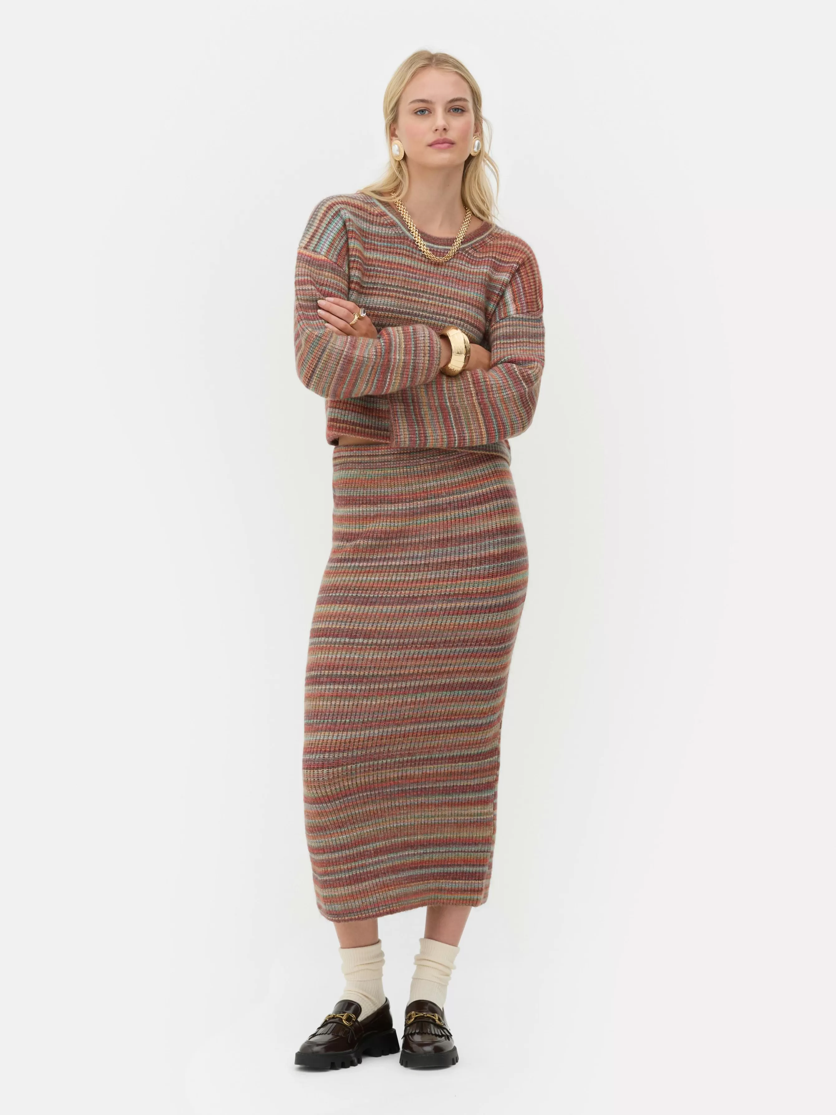 Cheap Primark Jupe Mi-longue En Tricot Rayé Rita Ora à Coordonner Multicolore