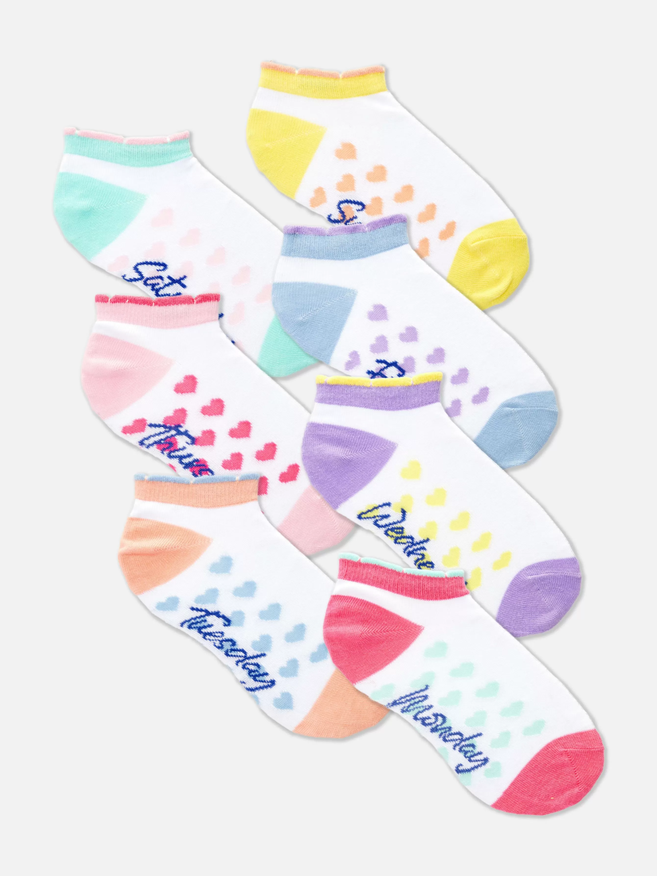 Outlet Primark Lot De 7 Paires De Chaussettes Pour Baskets « Days Of The Week » (Jours De La Semaine) Blanc