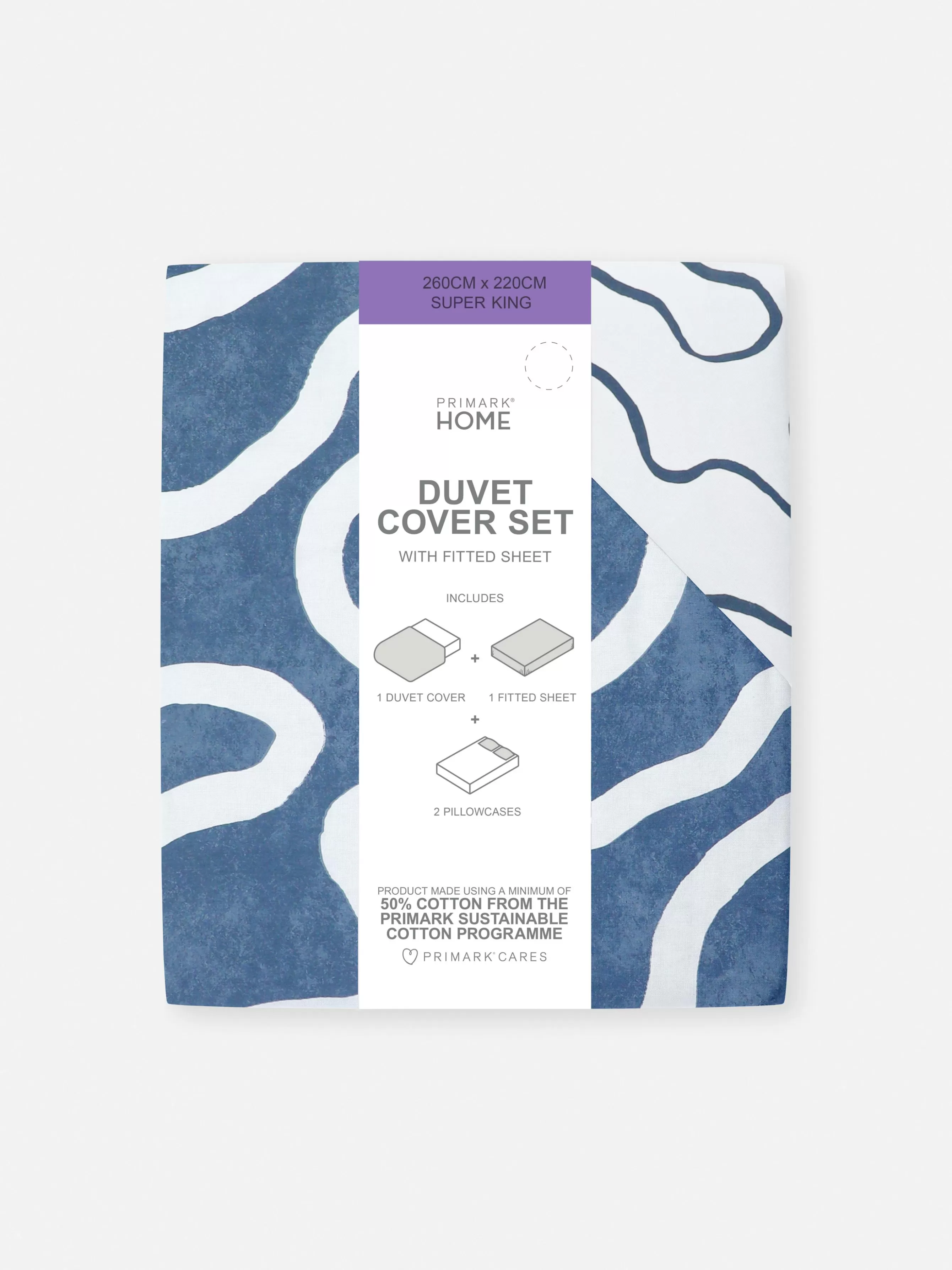 Cheap Primark Parure De Lit King Size à Motif Ondulé Bleu marine