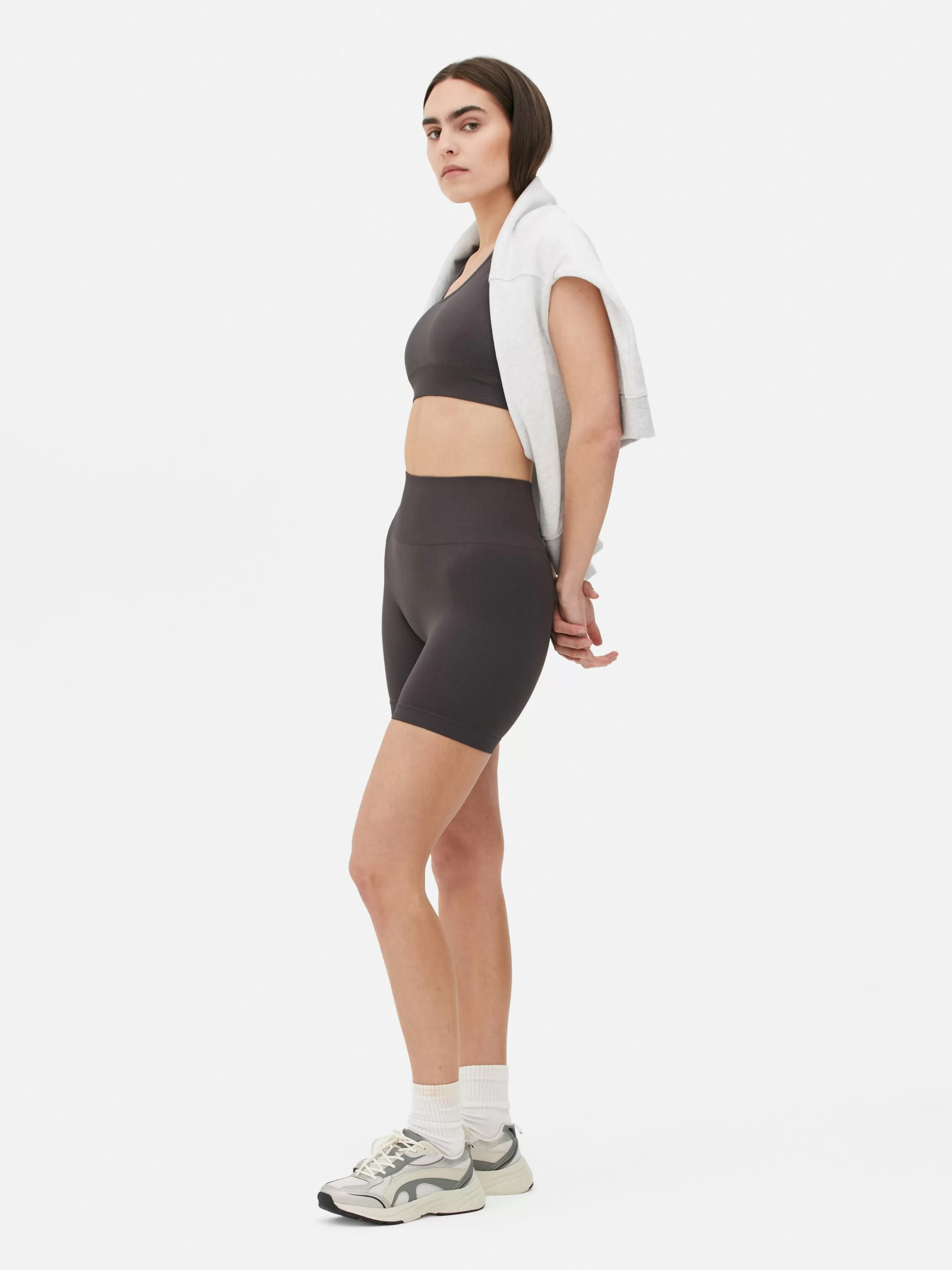 Fashion Primark Short De Sport Taille Haute Sans Couture Gris foncé
